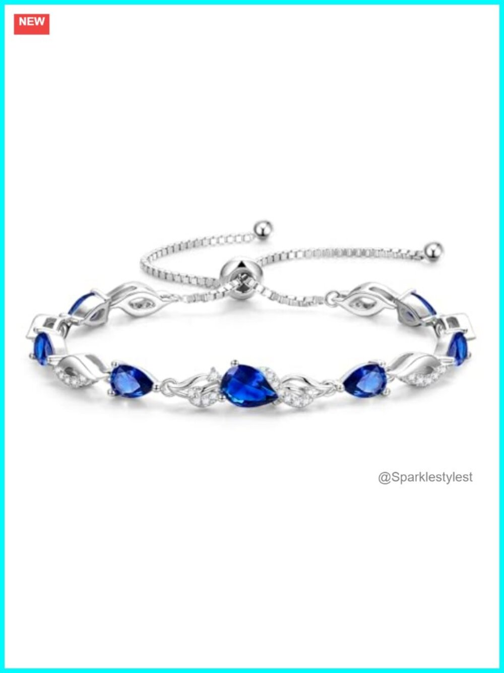 S925 Sterling Silver White Gold Plated Teardrop Tennis Bracelet Adjustable
